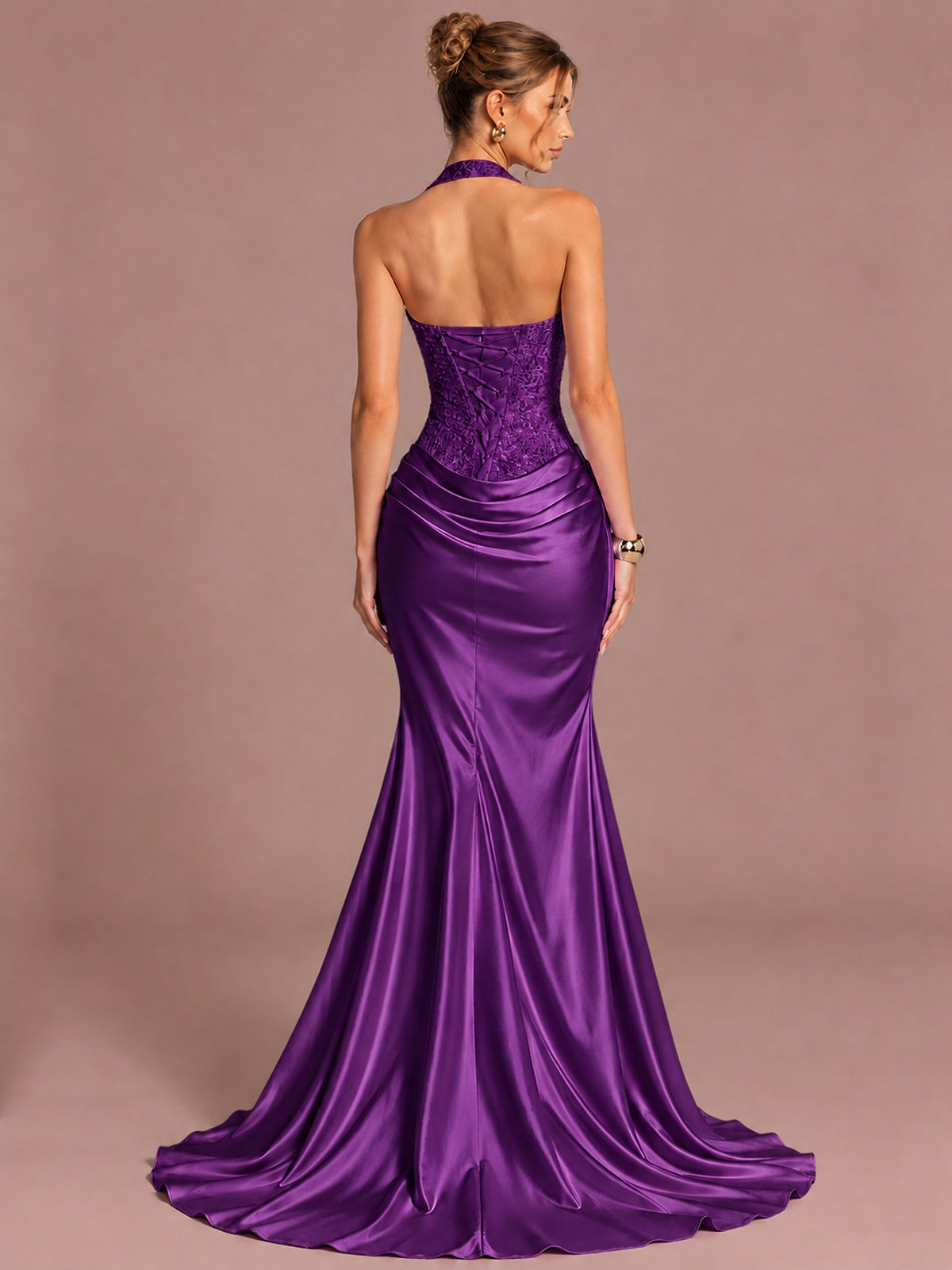 Sparkling Halter Corset Satin Mermaid Prom Dress