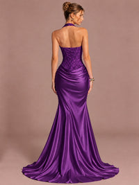 Sparkling Halter Corset Satin Mermaid Prom Dress