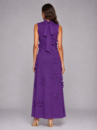 3D Floral Applique High Neck Prom Maxi Dress