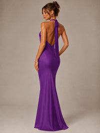 Olive Green Halter Satin Mermaid Maxi Dress