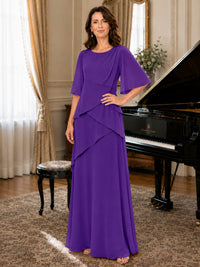Asymmetric Draped Chiffon Mother of the Bride Dress with Flutter Sleeves
