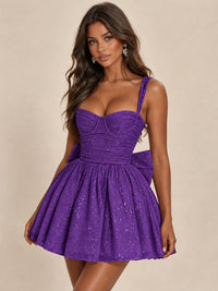Sweetheart Glitter Tulle Puffy Mini Dress with Bow