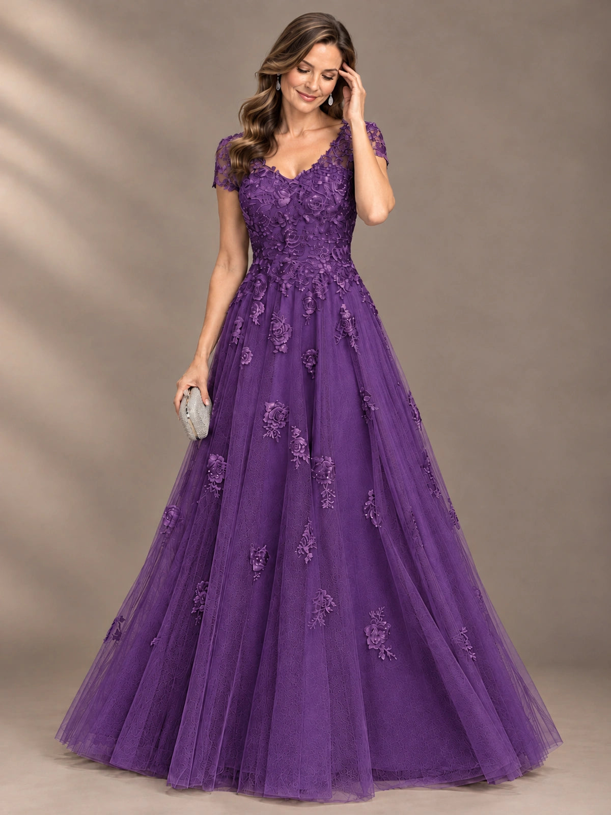 Lace Appliques A-line Mother of The Bride Dresses with Short Sleeves