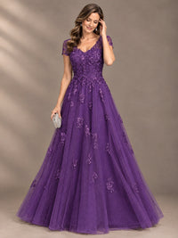 Lace Appliques A-line Mother of The Bride Dresses with Short Sleeves