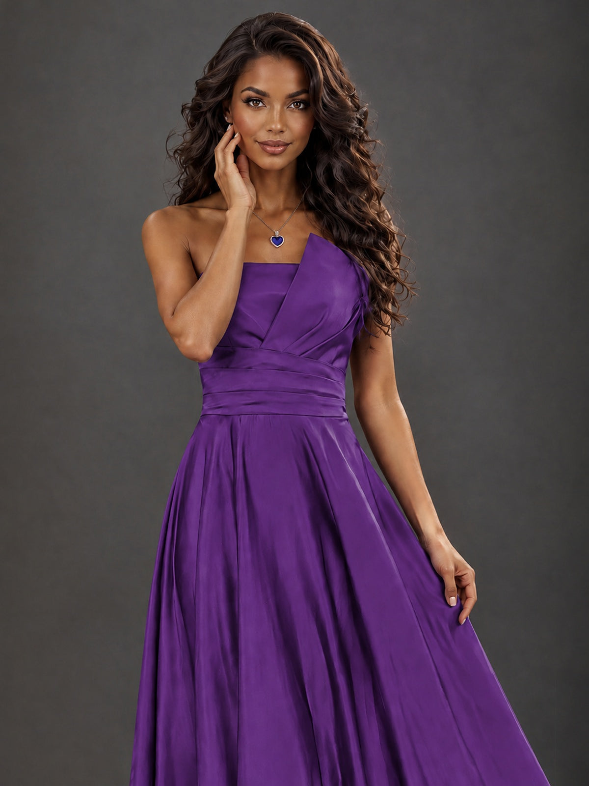 Draped Satin Prom Dress Strapless A-line Formal Dress Floor Length