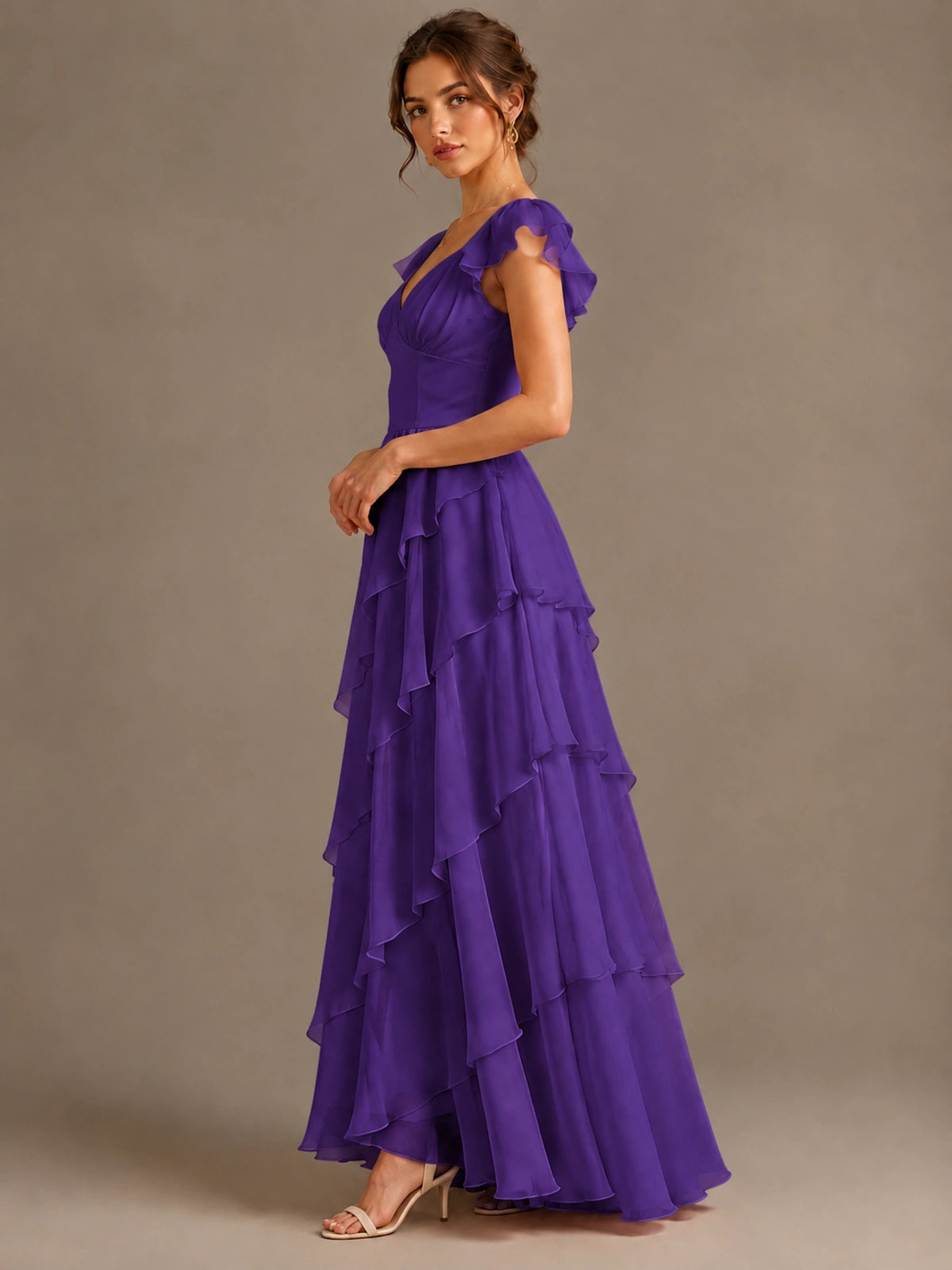 Ruffle Tiered V Neck Maxi Dress