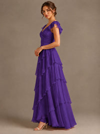 Ruffle Tiered V Neck Maxi Dress