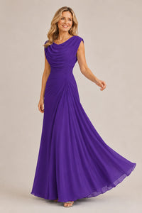Cowl Neck Ruched Chiffon Mother of the Bride Dress