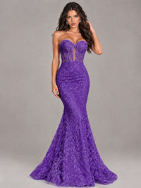 Strapless Corset Mermaid Prom Dress Lace Appliqué Formal Gown