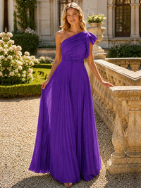 One Shoulder Pleated Chiffon A-Line Floor-Length Bridesmaid Dress