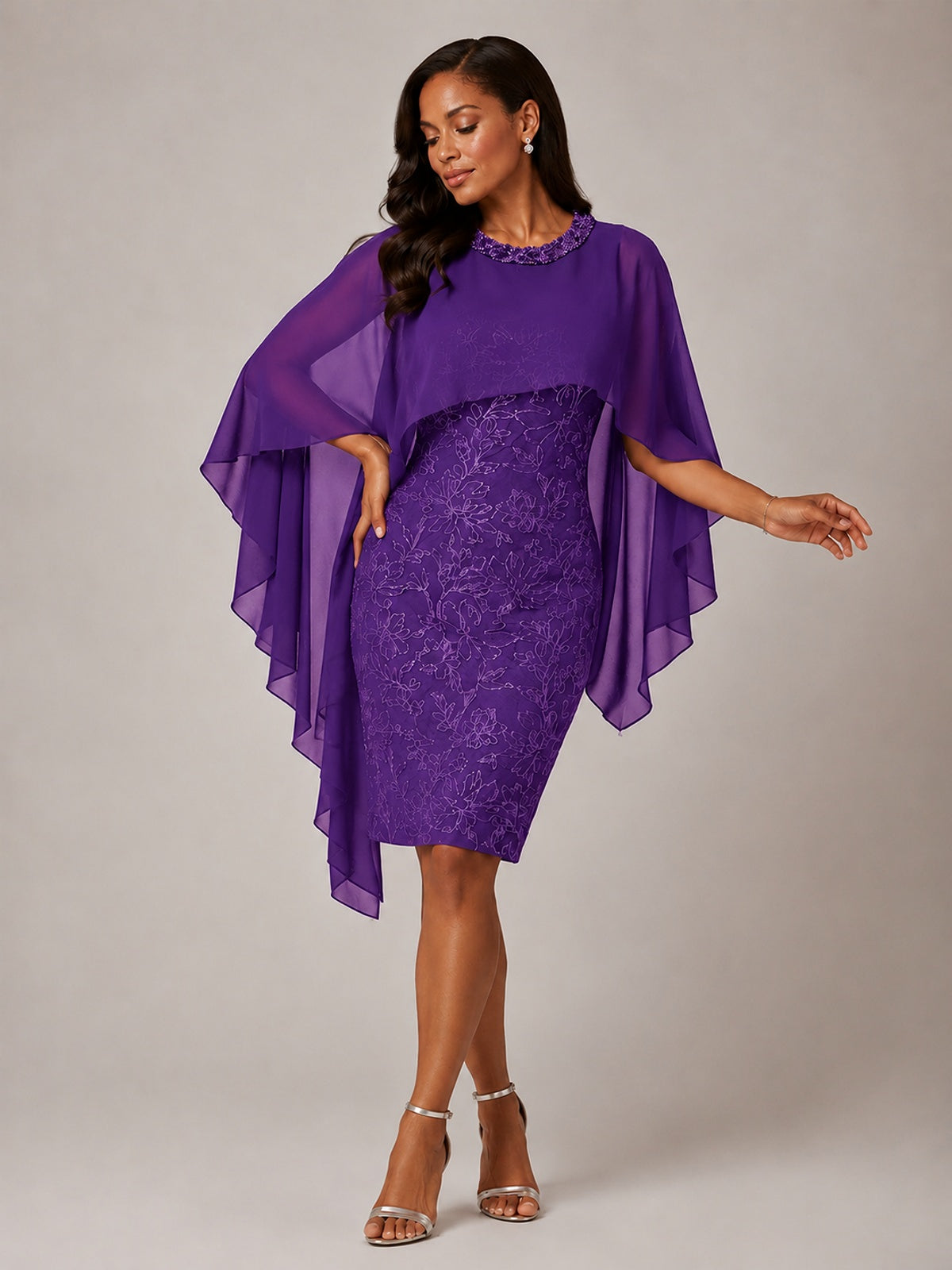 Floral Sheath Mother of the Bride Dress with Cape Overlay