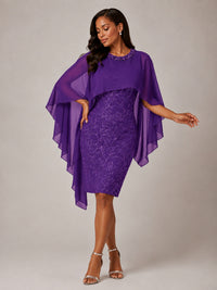 Floral Sheath Mother of the Bride Dress with Cape Overlay