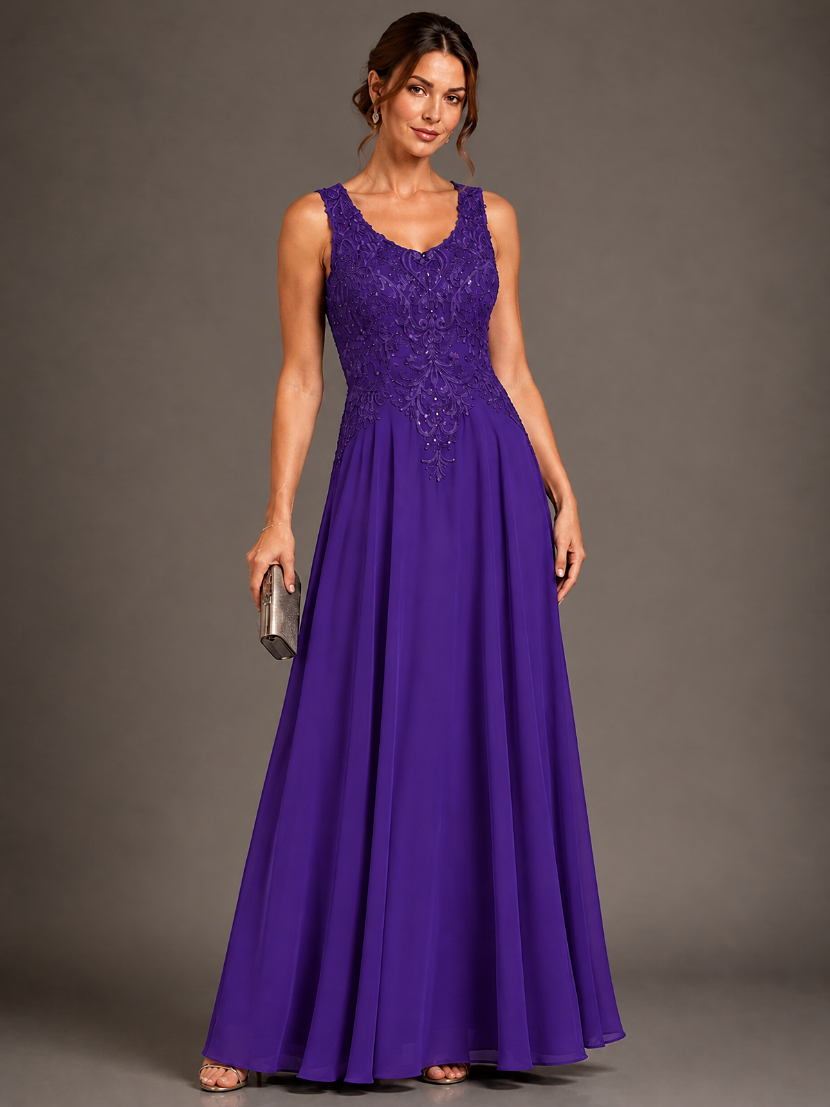 A-line 2 Pieces Chiffon Appliques Mother of The Bride Dresses with Jackets