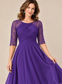 Tea-Length Mother of the Bride Dress with Lace 3/4 Sleeves