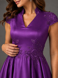 Lace Appliqué A-Line Satin Maxi Dress