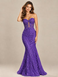 Strapless Corset Mermaid Prom Dress with Floral Lace Appliqué