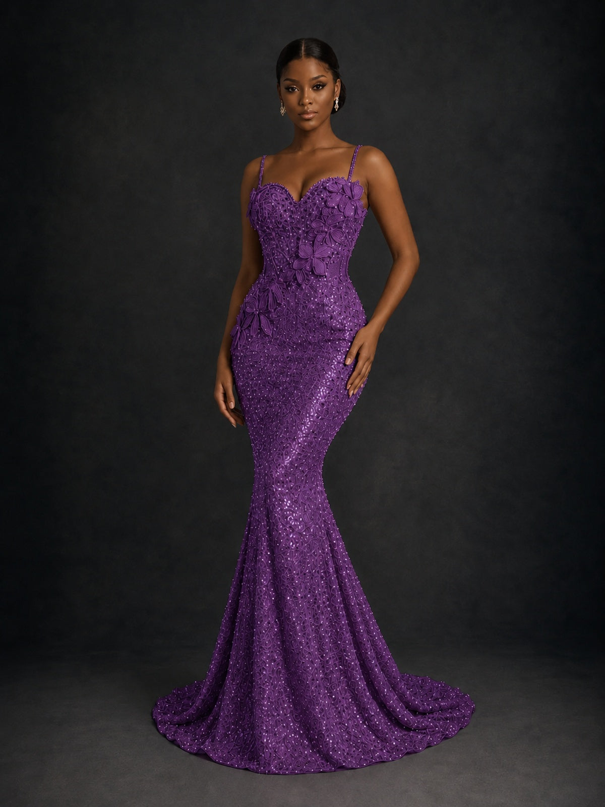 Sequin Mermaid Prom Dress with Floral Applique