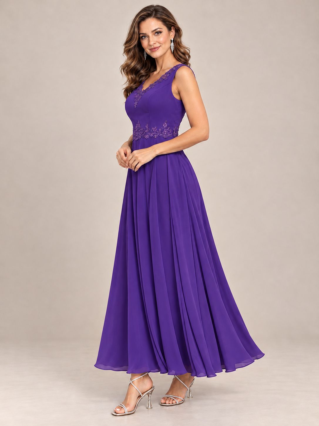 Dusty Blue Floral Lace Chiffon Mother of the Bride Dress with Jacket