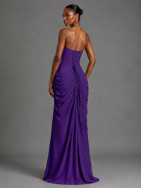 Strapless Bodycon Pleated Chiffon Formal Dress with Slit
