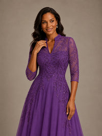 Embellished Appliques Mother of the Bride Dress with 3/4 Sleeves