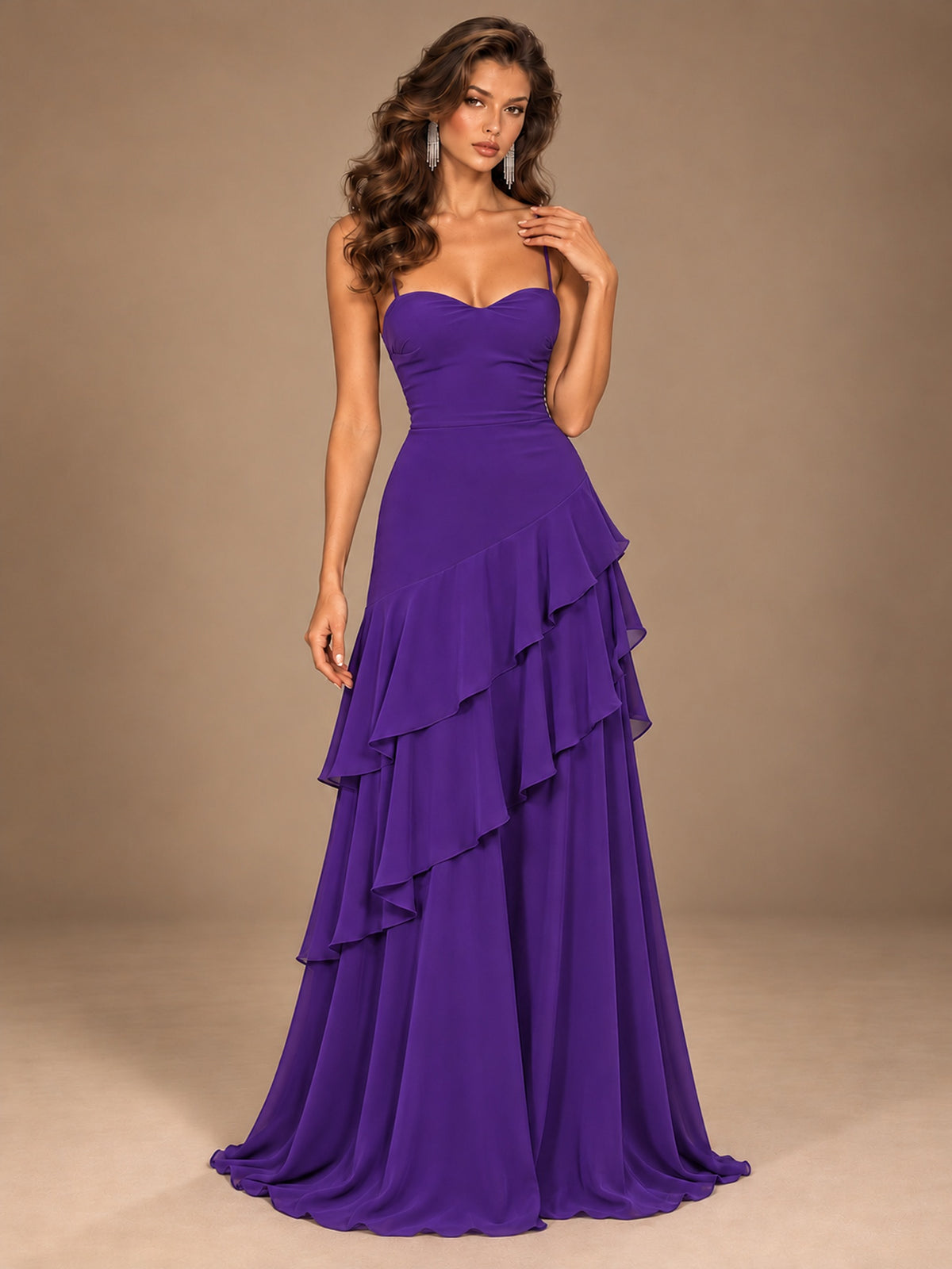 Sweetheart A-Line Ruffle Prom Dress with Spaghetti Straps