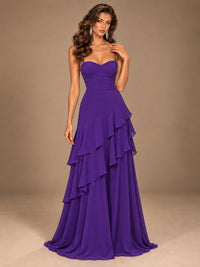 Sweetheart A-Line Ruffle Prom Dress with Spaghetti Straps