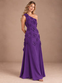 Sage Green One Shoulder Satin Formal Maxi Dress with 3D Floral