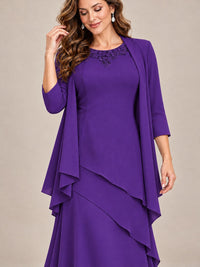 Dusty Blue Two-Piece Chiffon Mother of the Bride Dress with Jacket