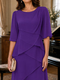Asymmetric Draped Chiffon Mother of the Bride Dress with Flutter Sleeves
