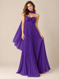 Sweetheart Neckline Pleated Prom Dress Strapless A-line Formal Dress with Flowy Scarf