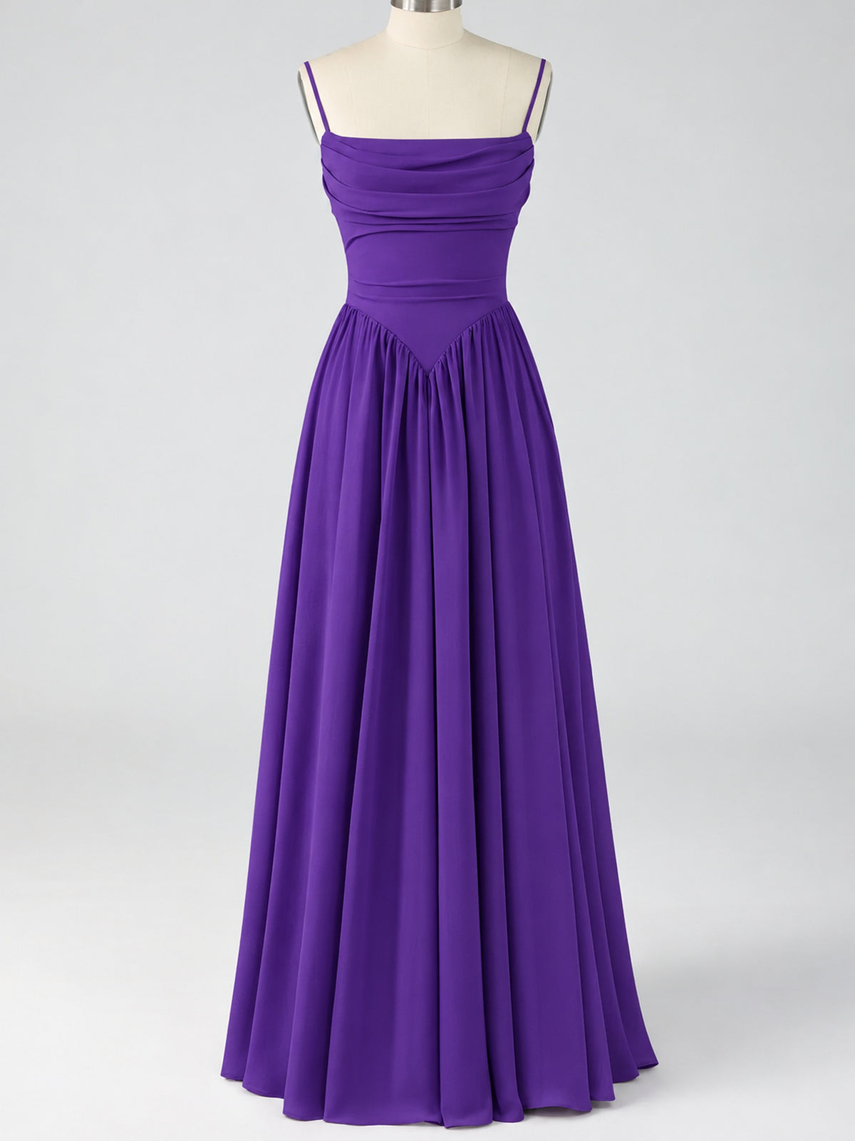 Spaghetti Strap Ruched Chiffon Maxi Dress with Backless