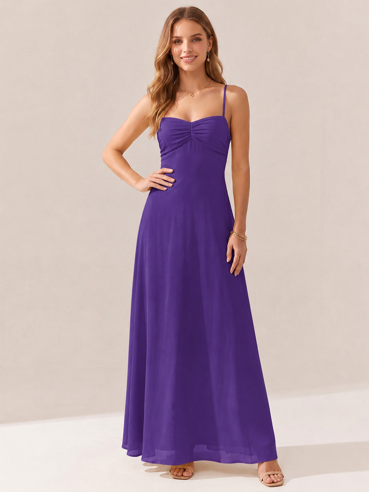 JOVELLEE Yellow Sweetheart Ruched Bust Chiffon Maxi Dress