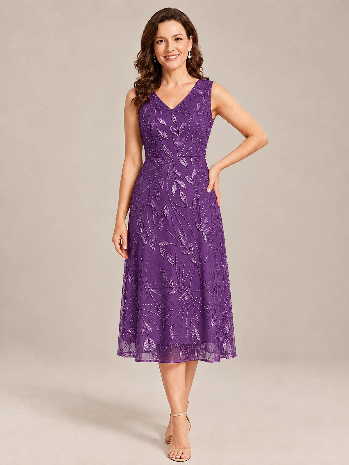 Tea Length Sequin Lace Mother of the Bride Dress with Chiffon Jacket