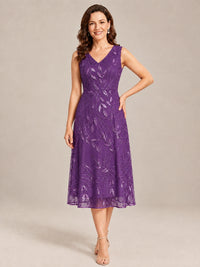 Tea Length Sequin Lace Mother of the Bride Dress with Chiffon Jacket