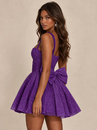 Sweetheart Glitter Tulle Puffy Mini Dress with Bow