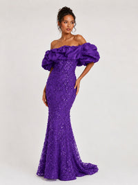 Sequin Off-Shoulder Ruffle Mermaid Prom Dress