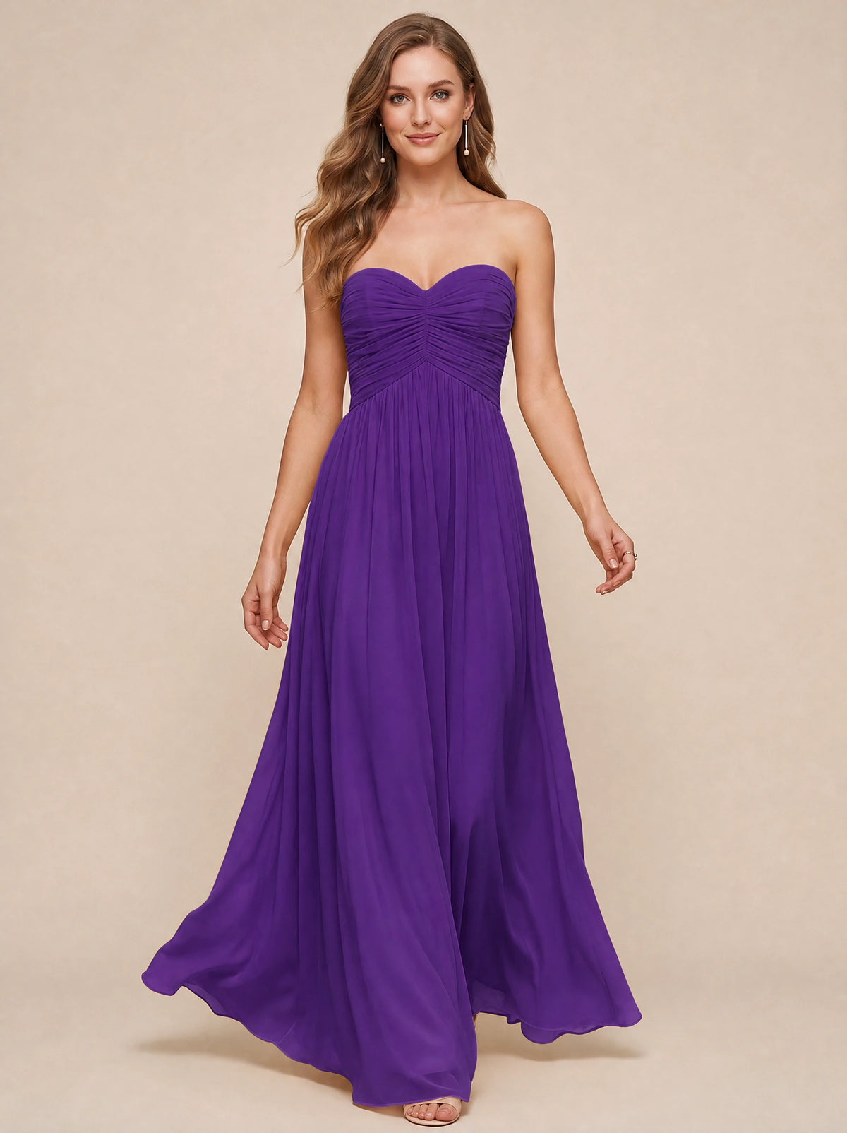 Strapless Pleated Chiffon A-Line Bridesmaid Dress