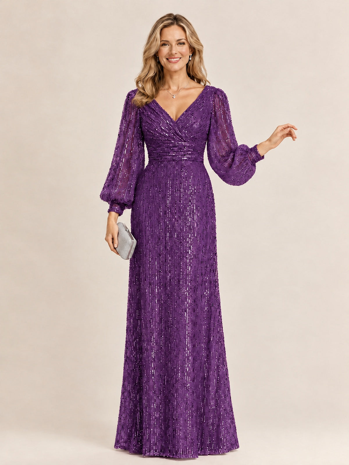 Sparkle Sequin Mother of The Bride Dresses with Long Sleeves
