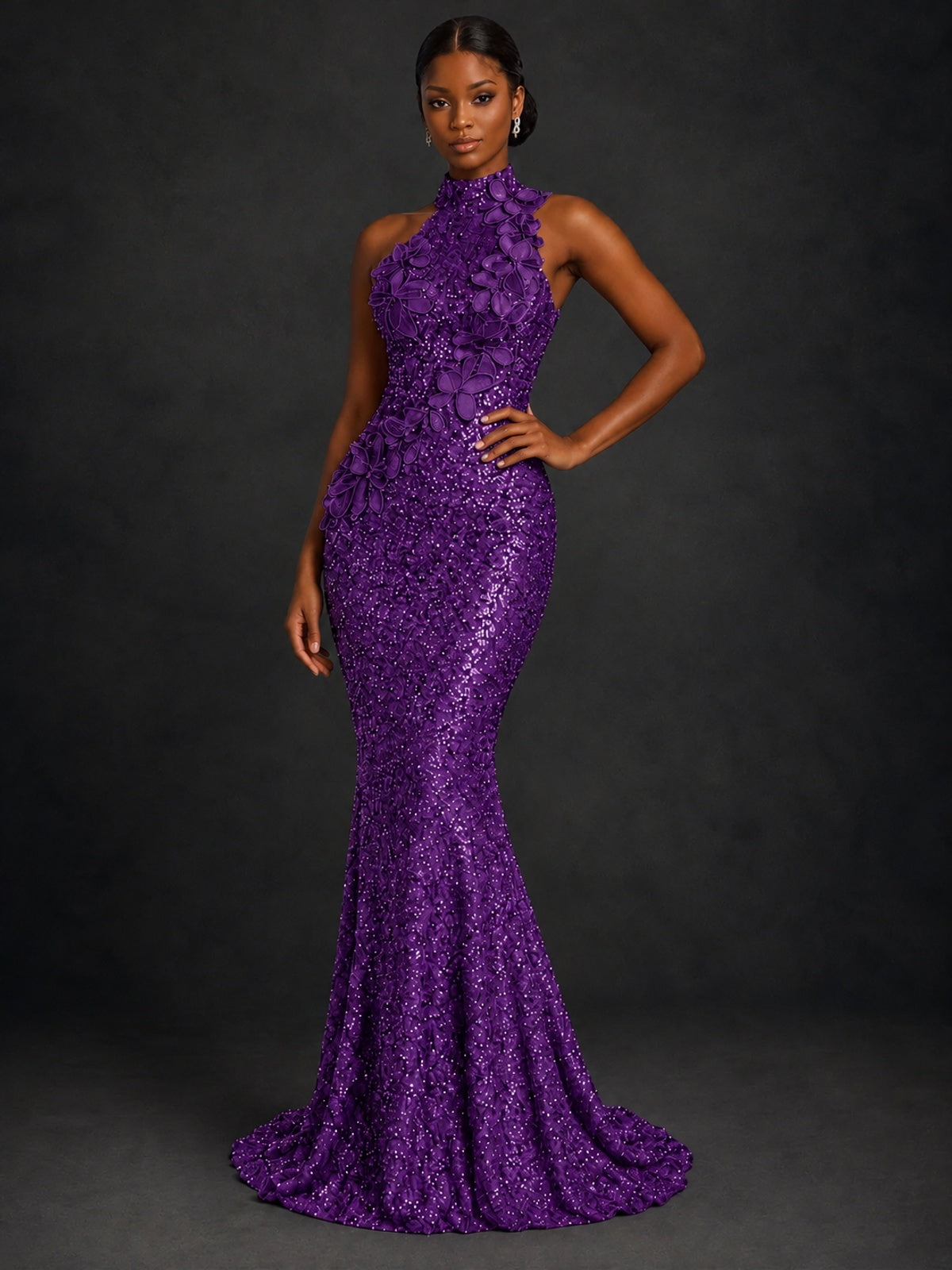 Sparkly Sequin High Neck Mermaid Prom Dress