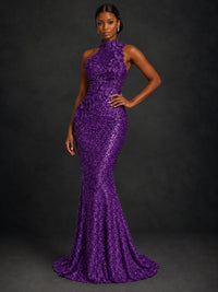 Sparkly Sequin High Neck Mermaid Prom Dress