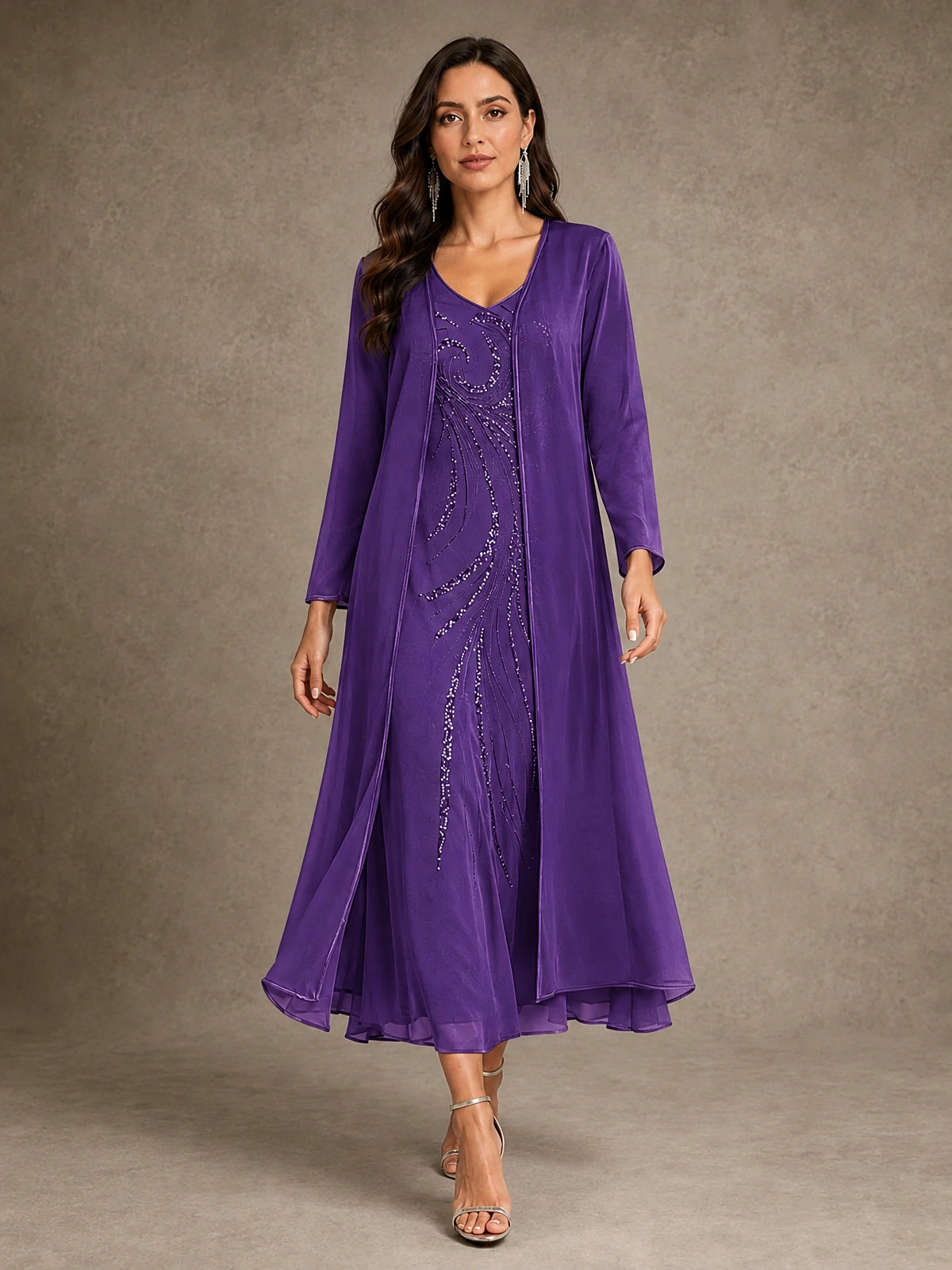 Sequin Chiffon Mother of the Bride Dress with Jacket