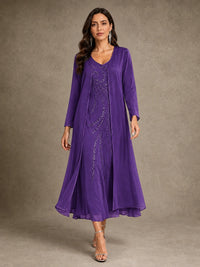 Sequin Chiffon Mother of the Bride Dress with Jacket