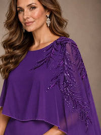 Elegant Chiffon Cape Sleeve Beaded Mother of the Bride Dress