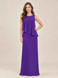 Cape Sleeve Mother of the Bride Dress with Asymmetrical Overlay