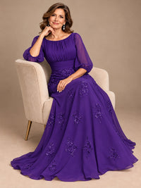 A-Line Mother of the Bride Dress with Sheer Puff Sleeves