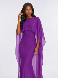 Satin Cape Prom Dresses Meramid Maxi Dress