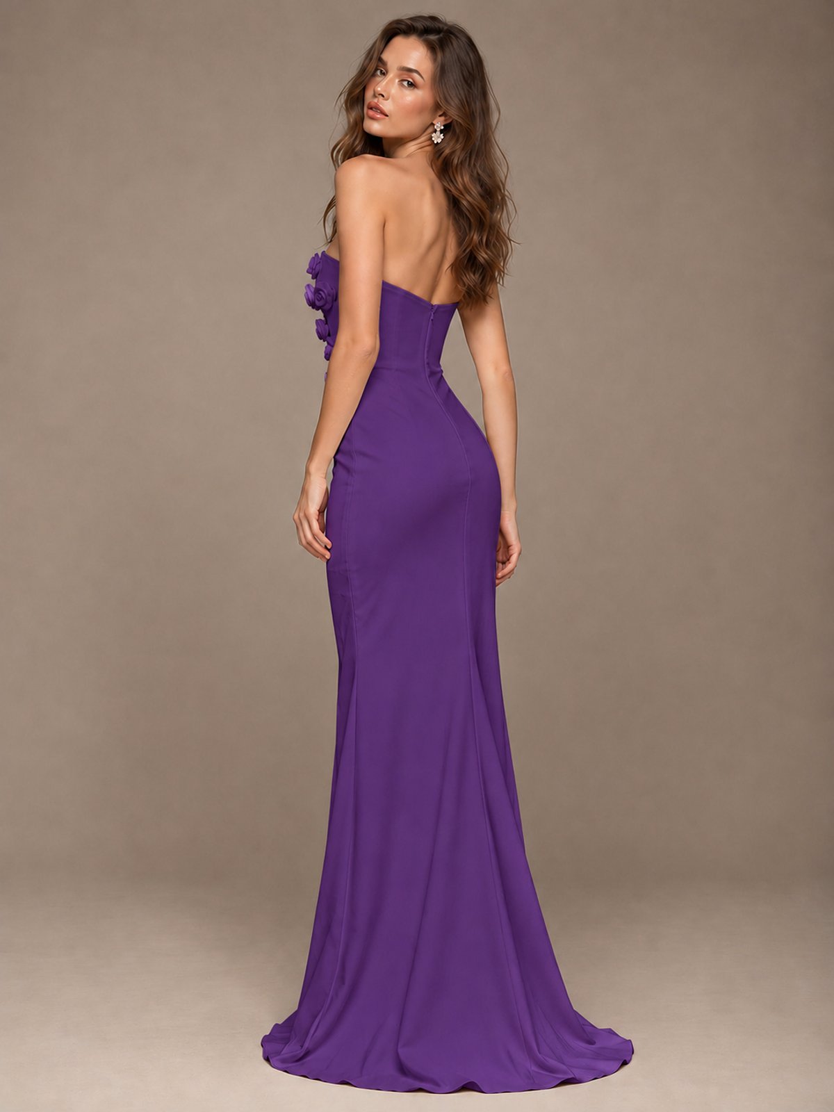 White Strapless Mermaid Maxi Dress with 3D Floral Appliques