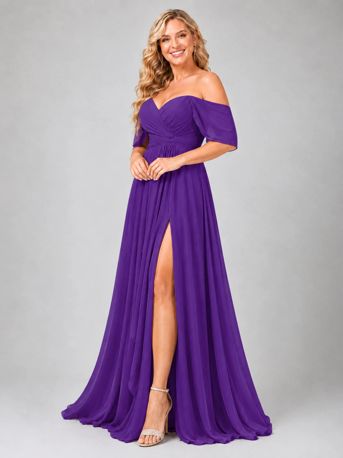 Off Shoulder Chiffon Bridesmaid Dress with Slit