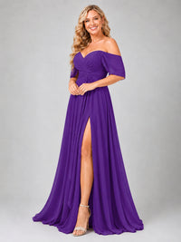 Off Shoulder Chiffon Bridesmaid Dress with Slit