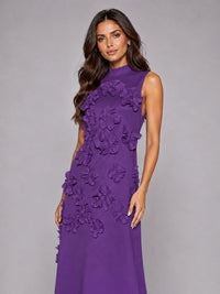 3D Floral Applique High Neck Prom Maxi Dress